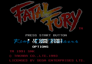 Fatal Fury title screen for Sega Genesis